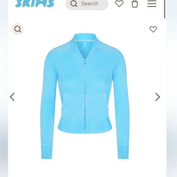 SKIMS Terry Modal Jersey Cyan Blue Cropped Jacket Medium - Picture 1 of 5